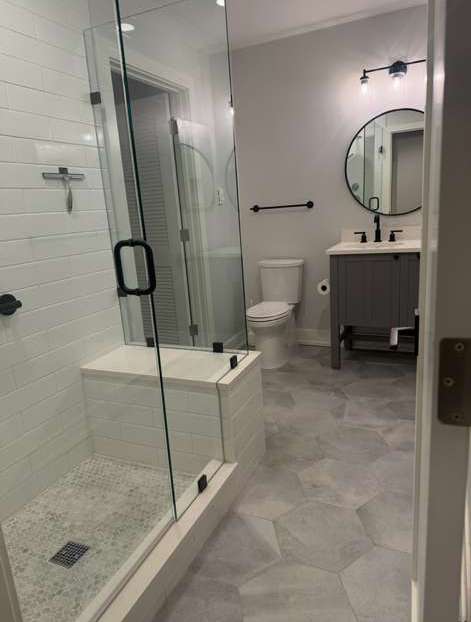 Spotless bathroom with glass shower